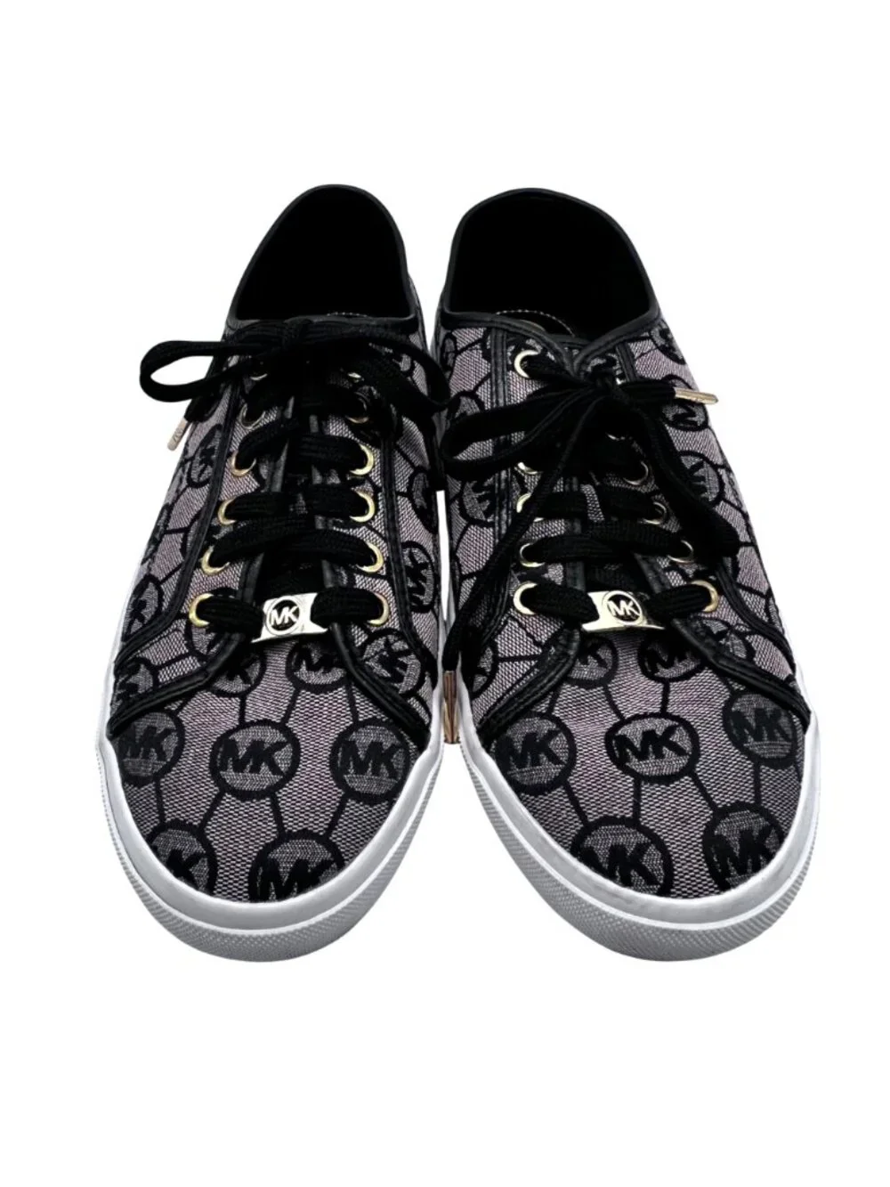 Michael Kors MK Boerum Lace-Up Sneakers Womens Size 10M Black Monogram Jacquard - Picture 3 of 15
